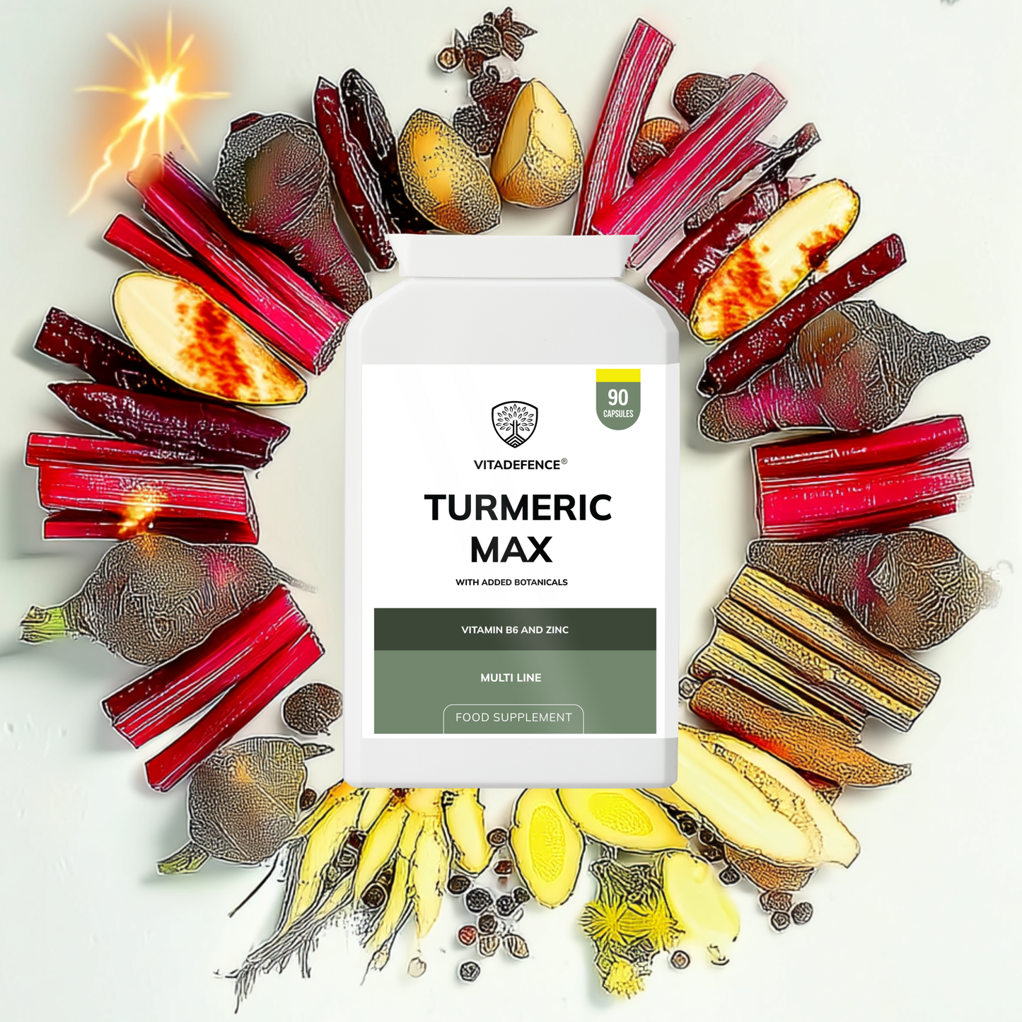 Vitadefence® Turmeric Max | With Vitamin B6, Zinc & Botanicals – 90 Capsules