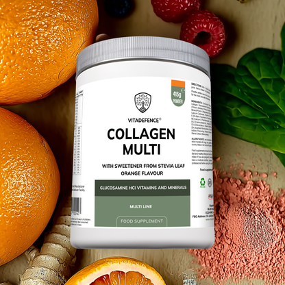 Vitadefence® Collagen Multi | Orange Flavour Powder with Glucosamine, Vitamins & Minerals – 415 g