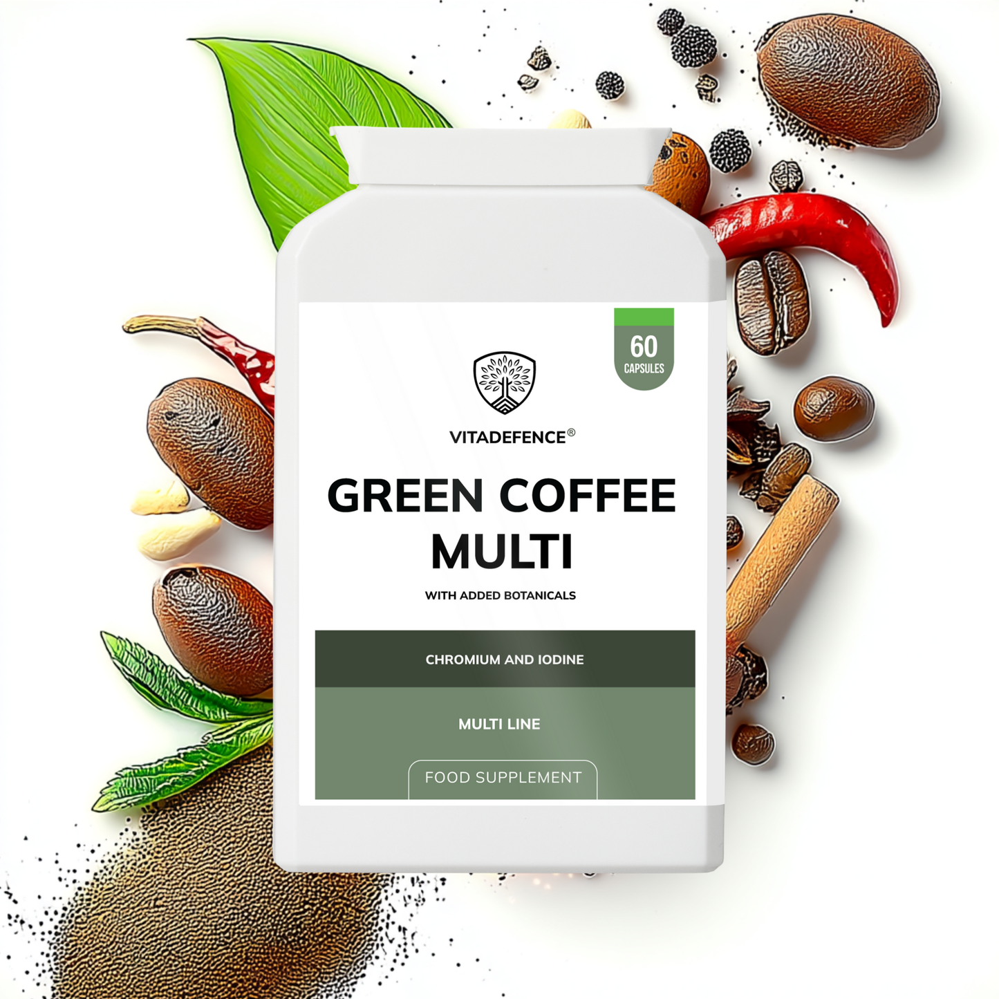Vitadefence® Green Coffee Multi | With Chromium, Iodine & Botanicals – 60 Vegan Capsules
