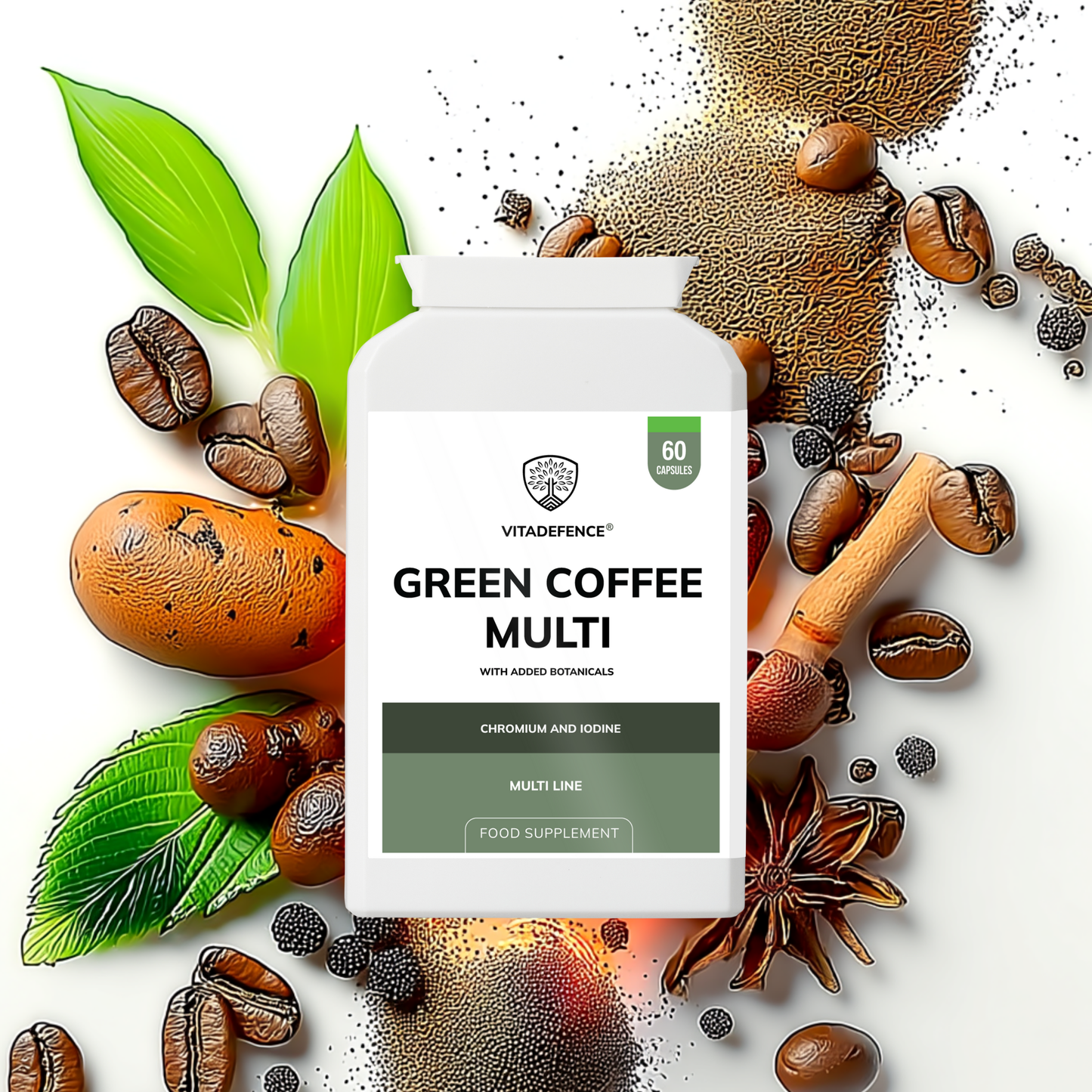 Vitadefence® Green Coffee Multi | With Chromium, Iodine & Botanicals – 60 Vegan Capsules