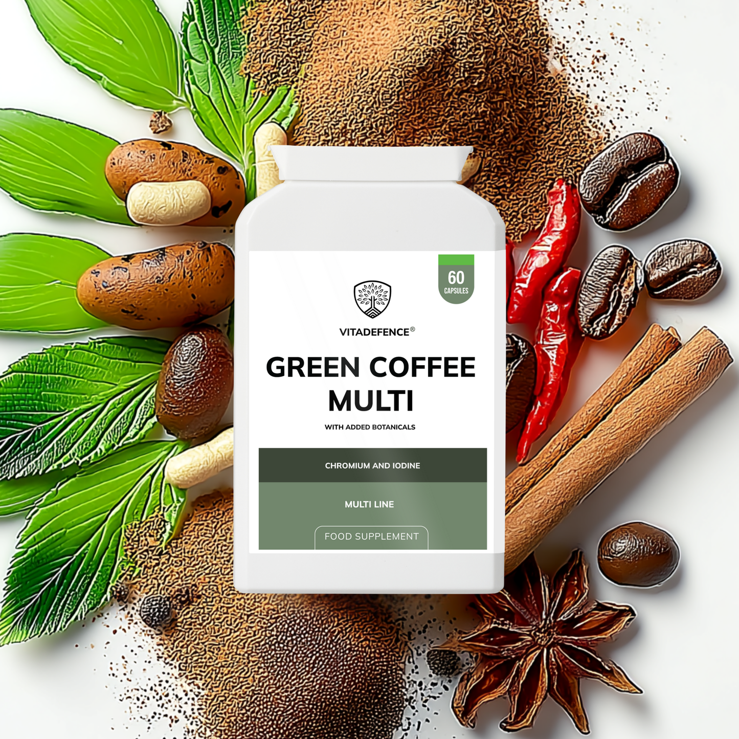 Vitadefence® Green Coffee Multi | With Chromium, Iodine & Botanicals – 60 Vegan Capsules