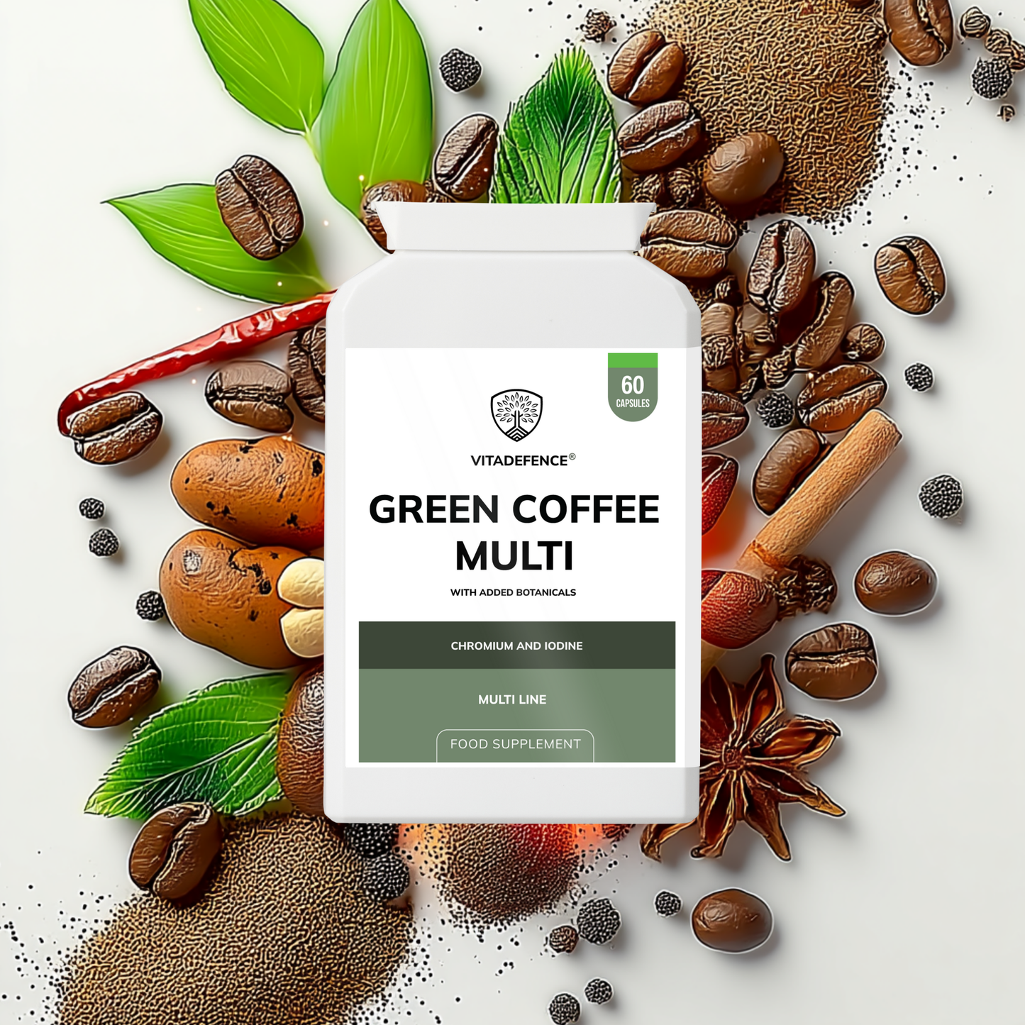 Vitadefence® Green Coffee Multi | With Chromium, Iodine & Botanicals – 60 Vegan Capsules