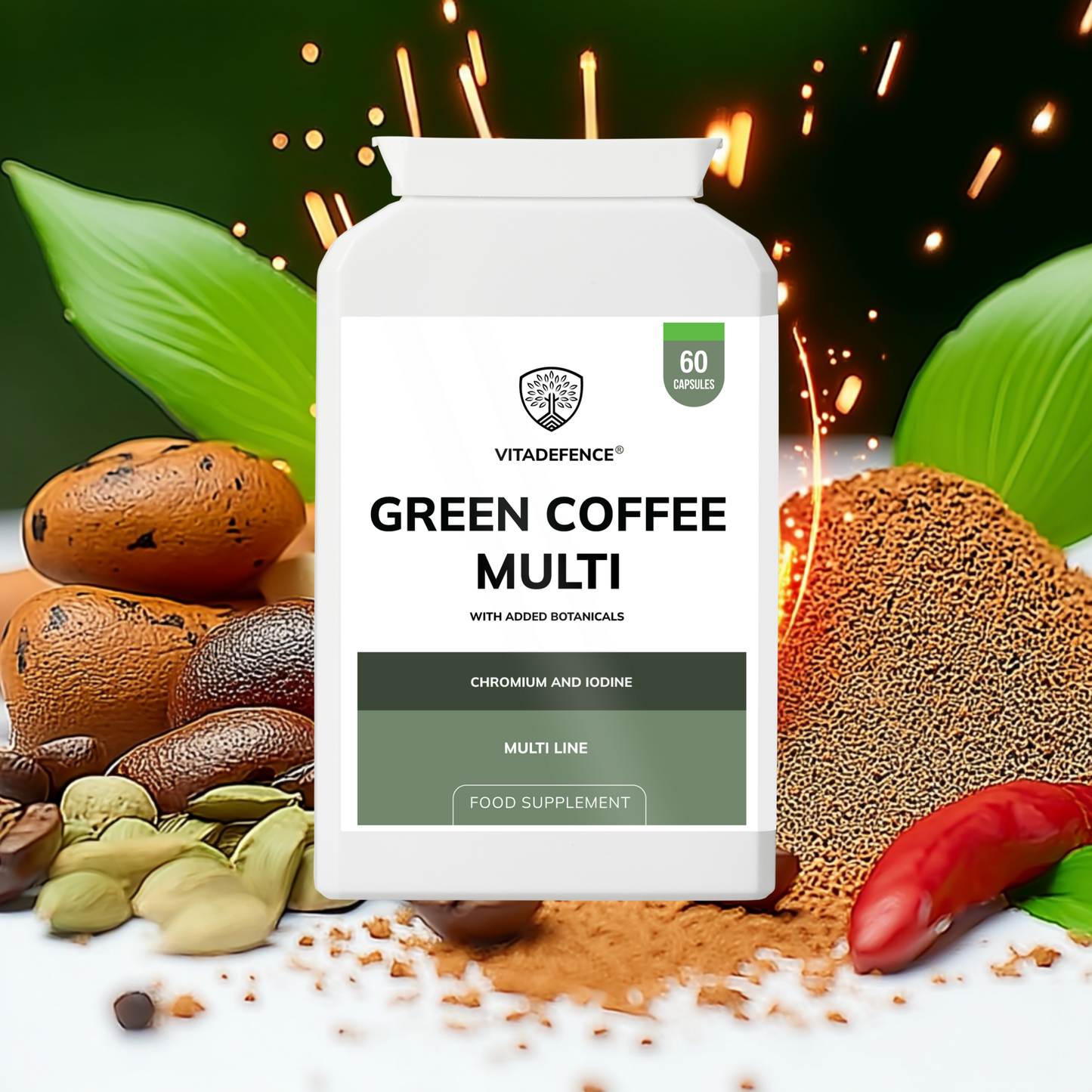 Vitadefence® Green Coffee Multi | With Chromium, Iodine & Botanicals – 60 Vegan Capsules