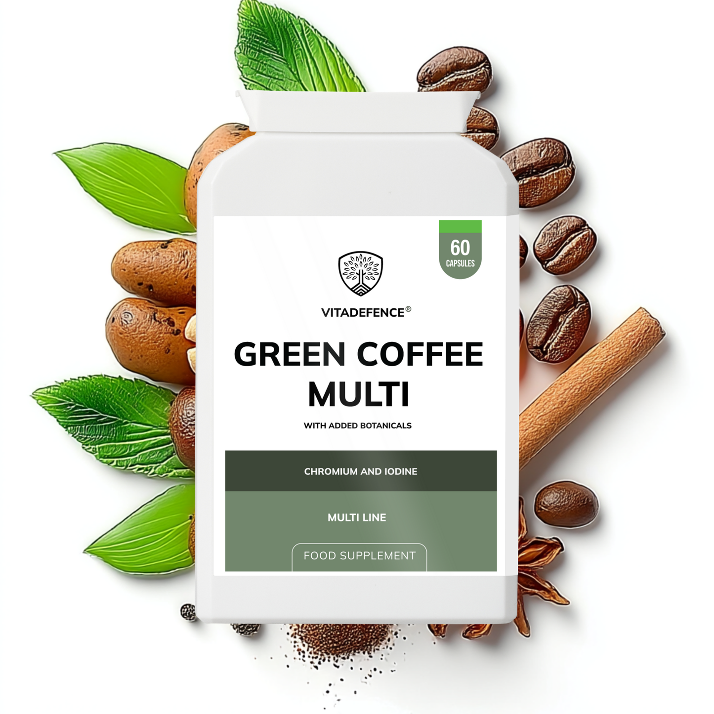 Vitadefence® Green Coffee Multi | With Chromium, Iodine & Botanicals – 60 Vegan Capsules