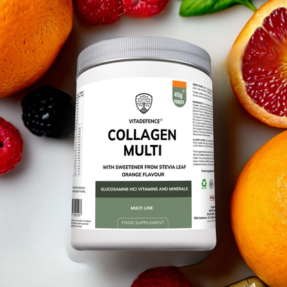 Vitadefence® Collagen Multi | Orange Flavour Powder with Glucosamine, Vitamins & Minerals – 415 g
