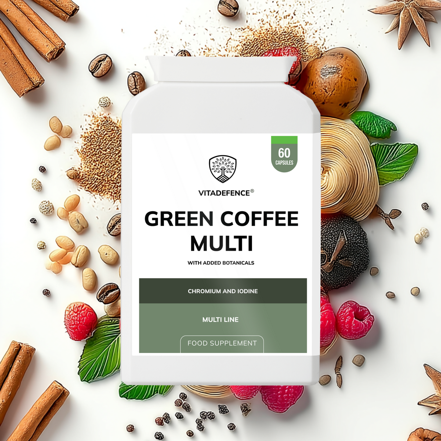 Vitadefence® Green Coffee Multi | With Chromium, Iodine & Botanicals – 60 Vegan Capsules