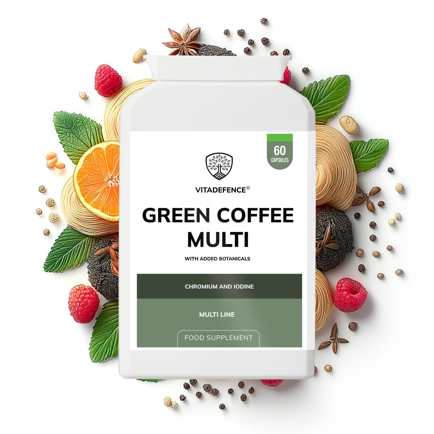 Vitadefence® Green Coffee Multi | With Chromium, Iodine & Botanicals – 60 Vegan Capsules