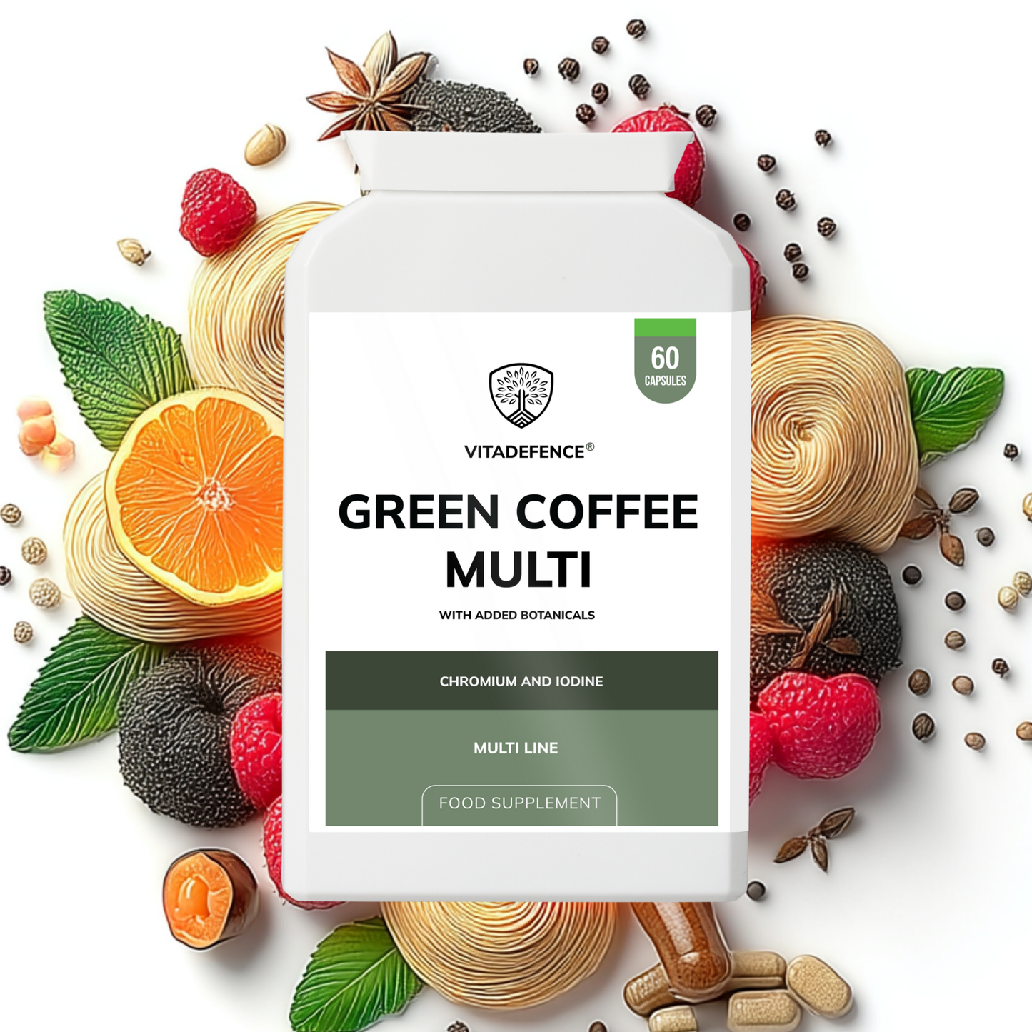 Vitadefence® Green Coffee Multi | With Chromium, Iodine & Botanicals – 60 Vegan Capsules