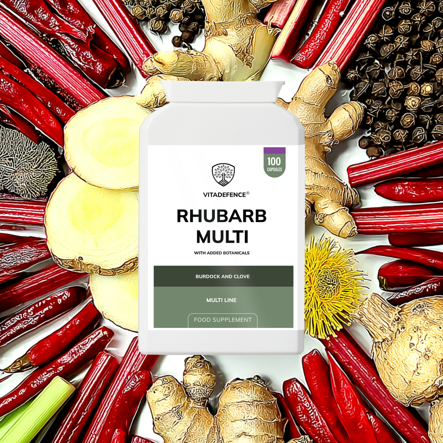 Vitadefence® Rhubarb Multi | With Burdock, Clove & Botanicals – 100 Capsules