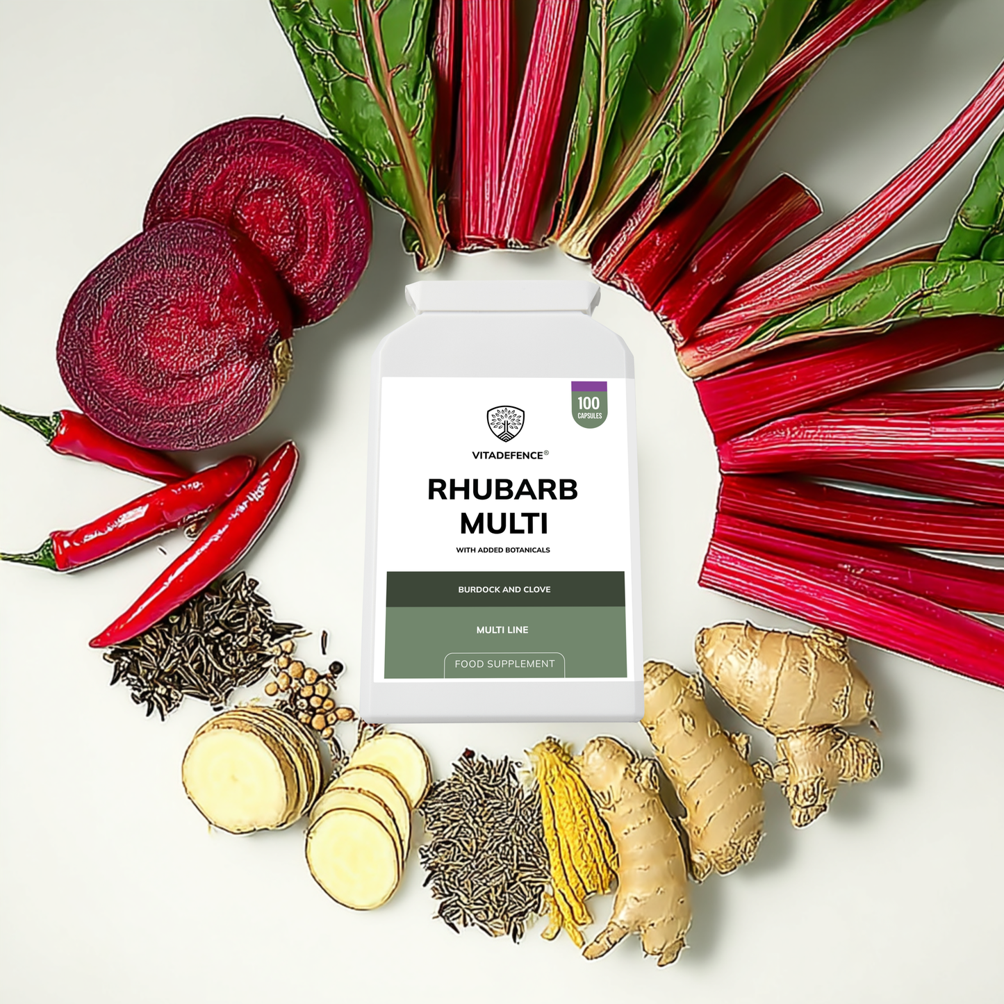 Vitadefence® Rhubarb Multi | With Burdock, Clove & Botanicals – 100 Capsules