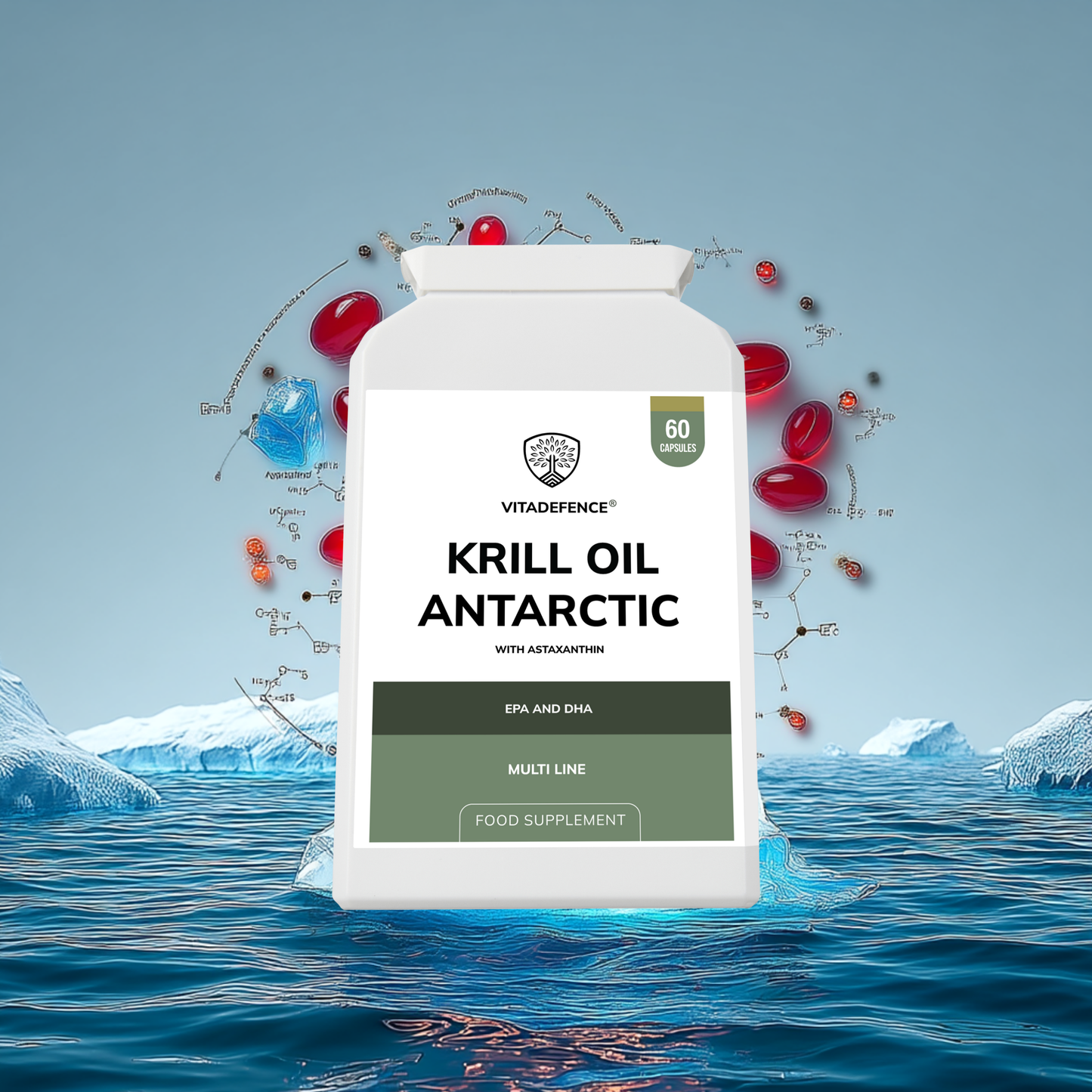 Vitadefence® Krill Oil Antarctic | 500 mg with EPA, DHA & Astaxanthin – 60 Softgels