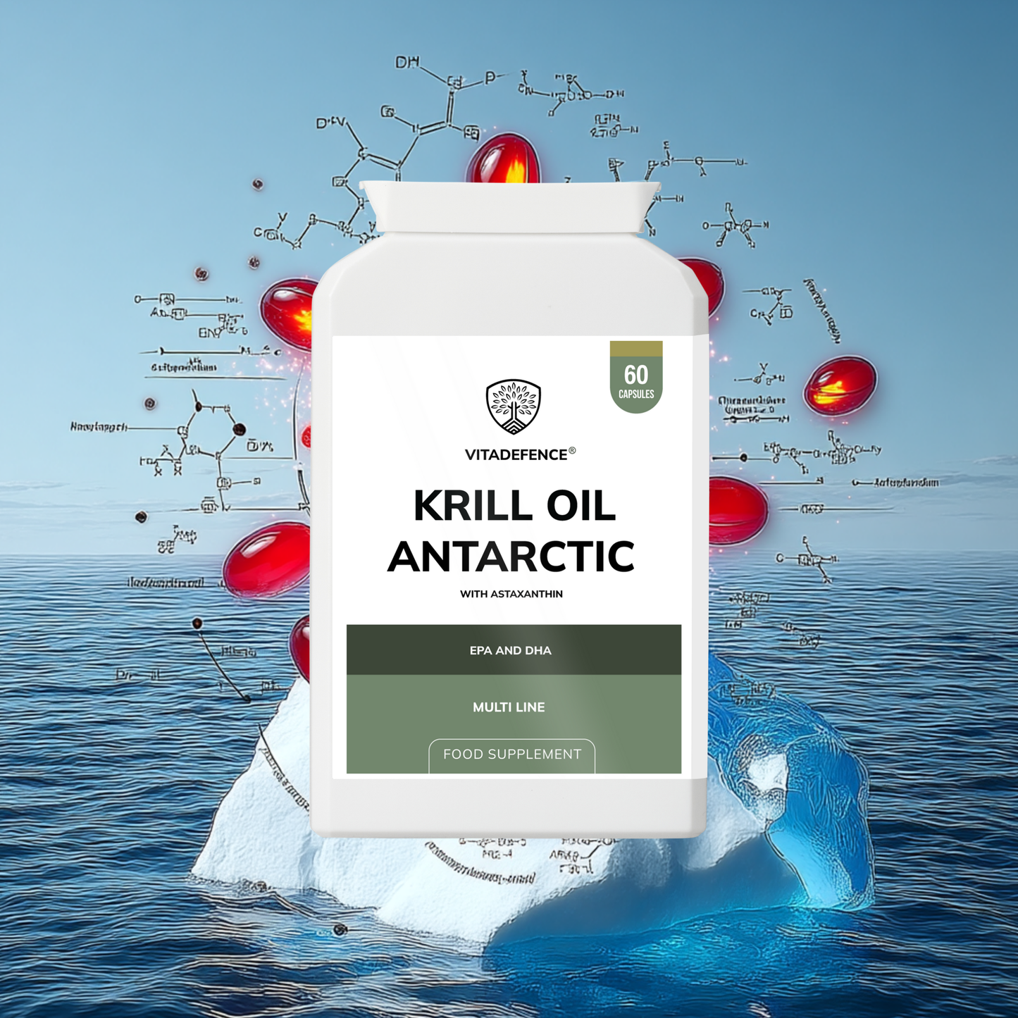 Vitadefence® Krill Oil Antarctic | 500 mg with EPA, DHA & Astaxanthin – 60 Softgels