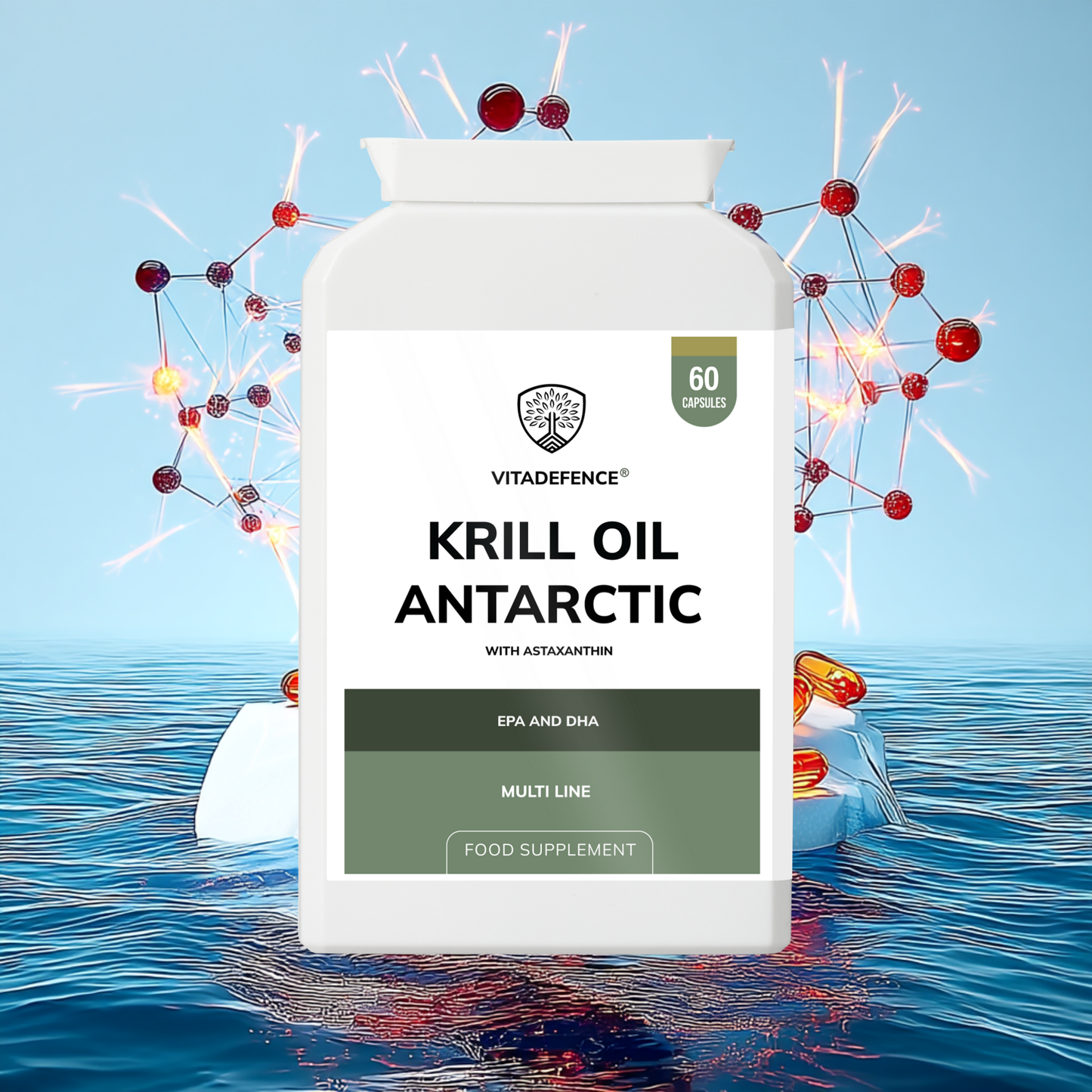 Vitadefence® Krill Oil Antarctic | 500 mg with EPA, DHA & Astaxanthin – 60 Softgels
