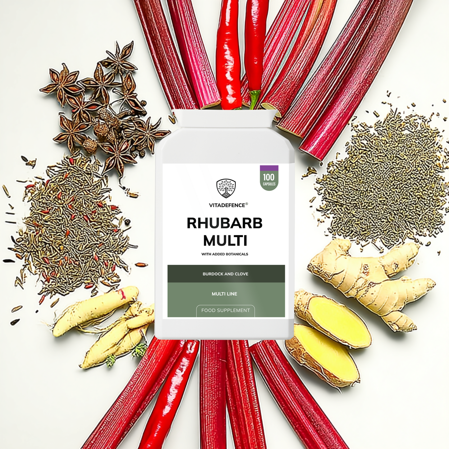 Vitadefence® Rhubarb Multi | With Burdock, Clove & Botanicals – 100 Capsules