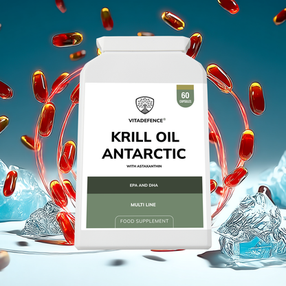 Vitadefence® Krill Oil Antarctic | 500 mg with EPA, DHA & Astaxanthin – 60 Softgels