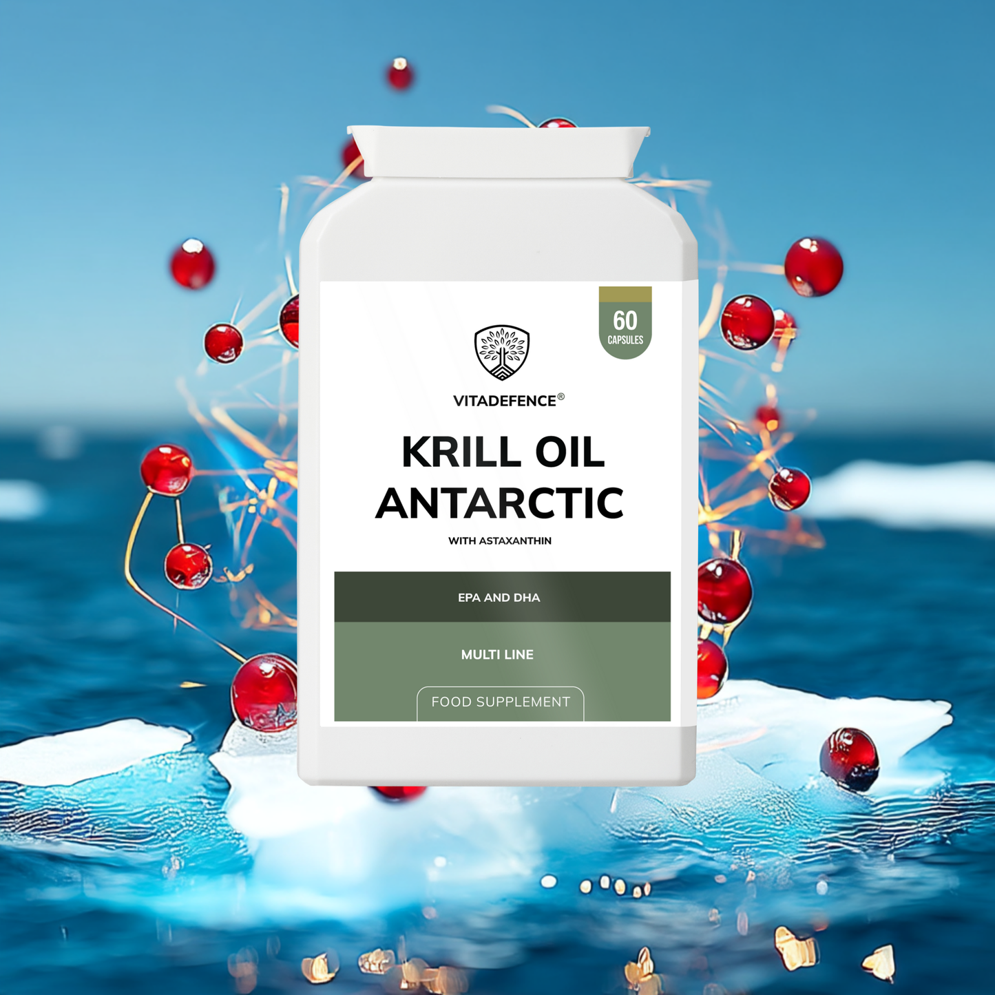 Vitadefence® Krill Oil Antarctic | 500 mg with EPA, DHA & Astaxanthin – 60 Softgels