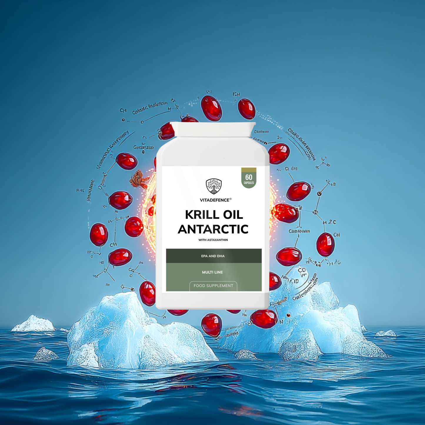 Vitadefence® Krill Oil Antarctic | 500 mg with EPA, DHA & Astaxanthin – 60 Softgels