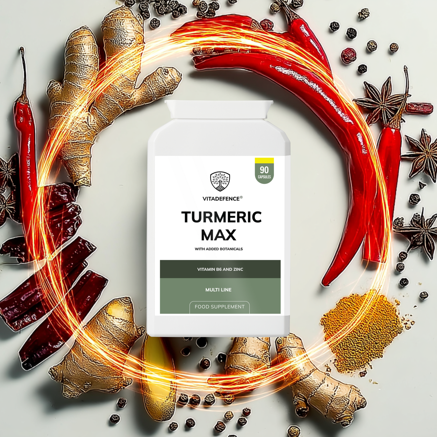 Vitadefence® Turmeric Max | With Vitamin B6, Zinc & Botanicals – 90 Capsules