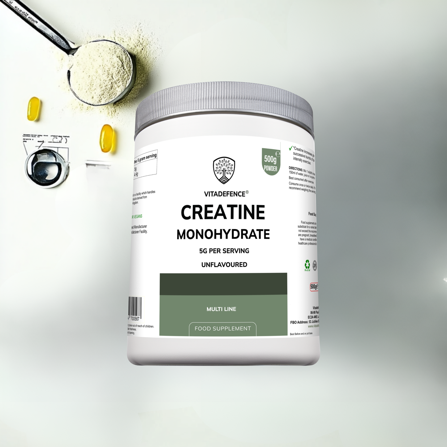 Vitadefence® Creatine Monohydrate | Pure Unflavoured Creatine Powder – 500 g