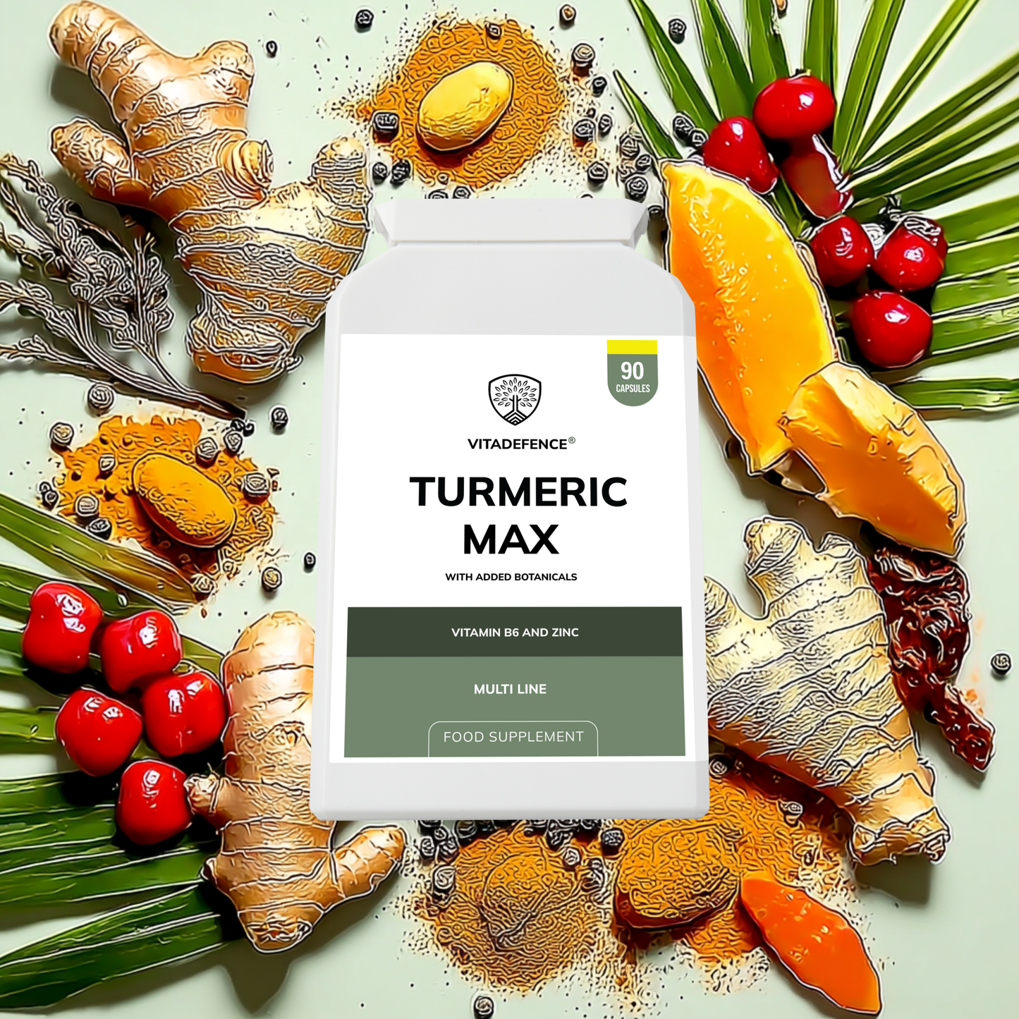 Vitadefence® Turmeric Max | With Vitamin B6, Zinc & Botanicals – 90 Capsules