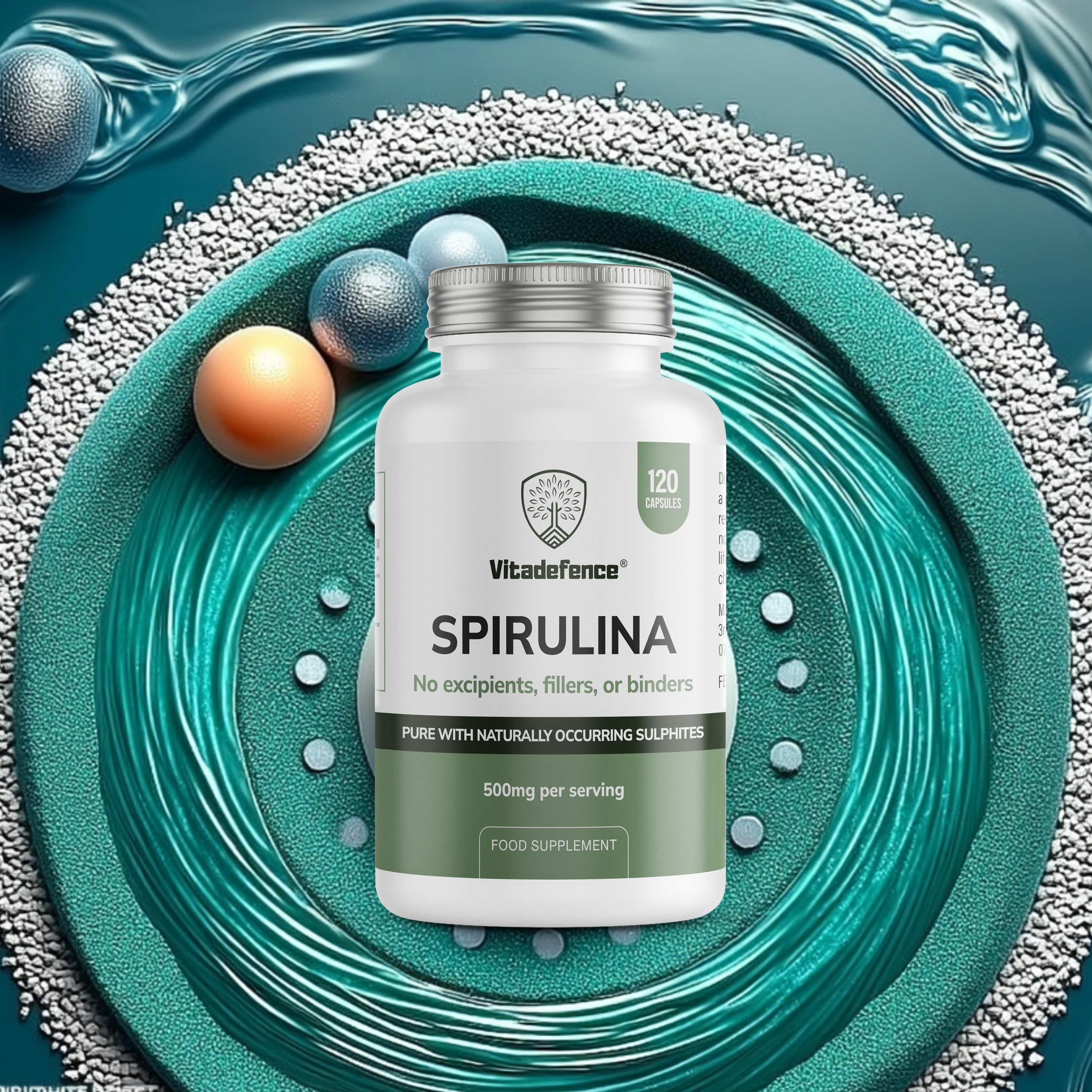 Vitadefence® Spirulina | 500 mg Vegan Capsules – 120 Count