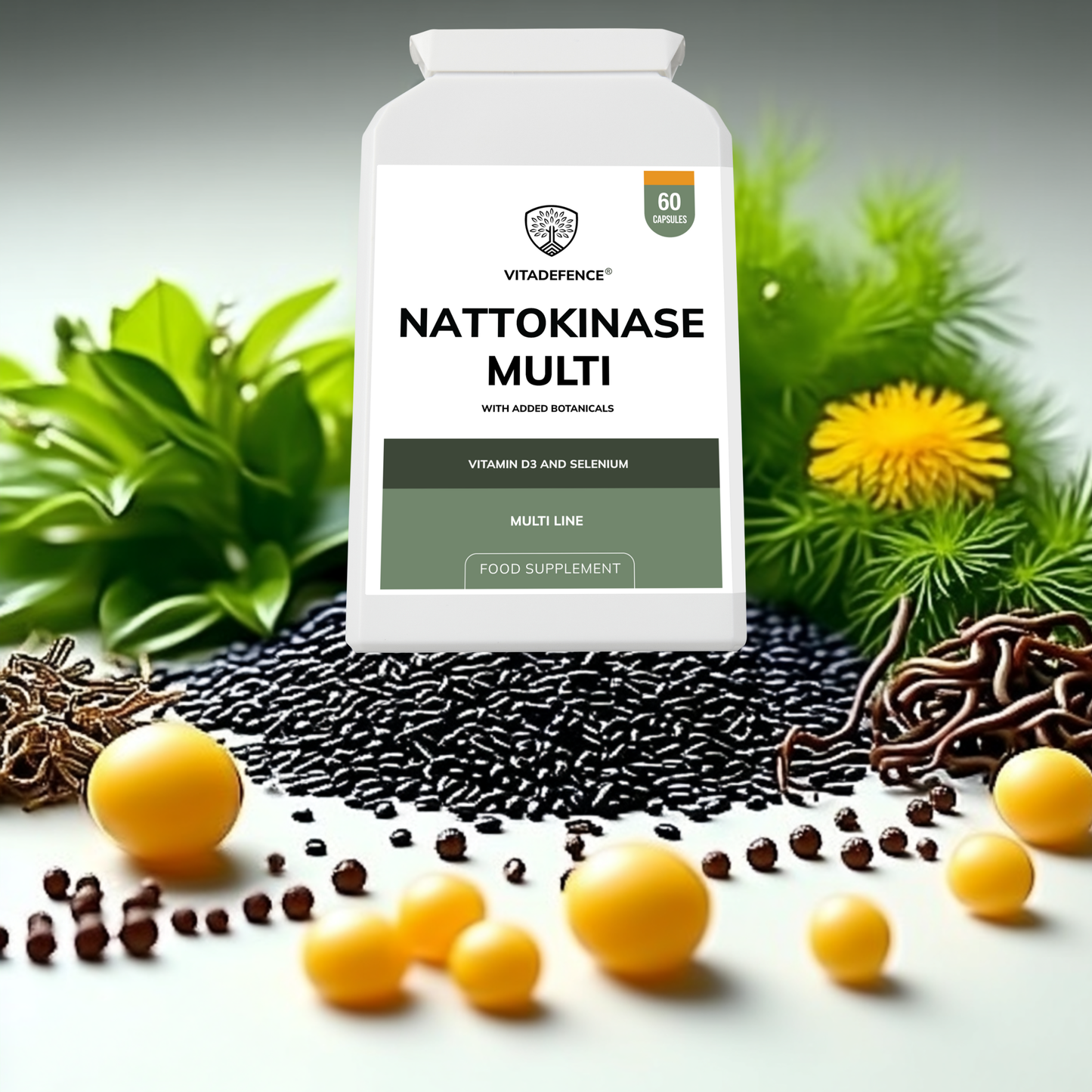 Vitadefence® Nattokinase Multi | With Vitamin D3, Selenium & Botanicals – 60 Capsules