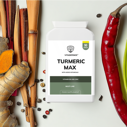 Vitadefence® Turmeric Max | With Vitamin B6, Zinc & Botanicals – 90 Capsules