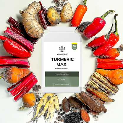 Vitadefence® Turmeric Max | With Vitamin B6, Zinc & Botanicals – 90 Capsules
