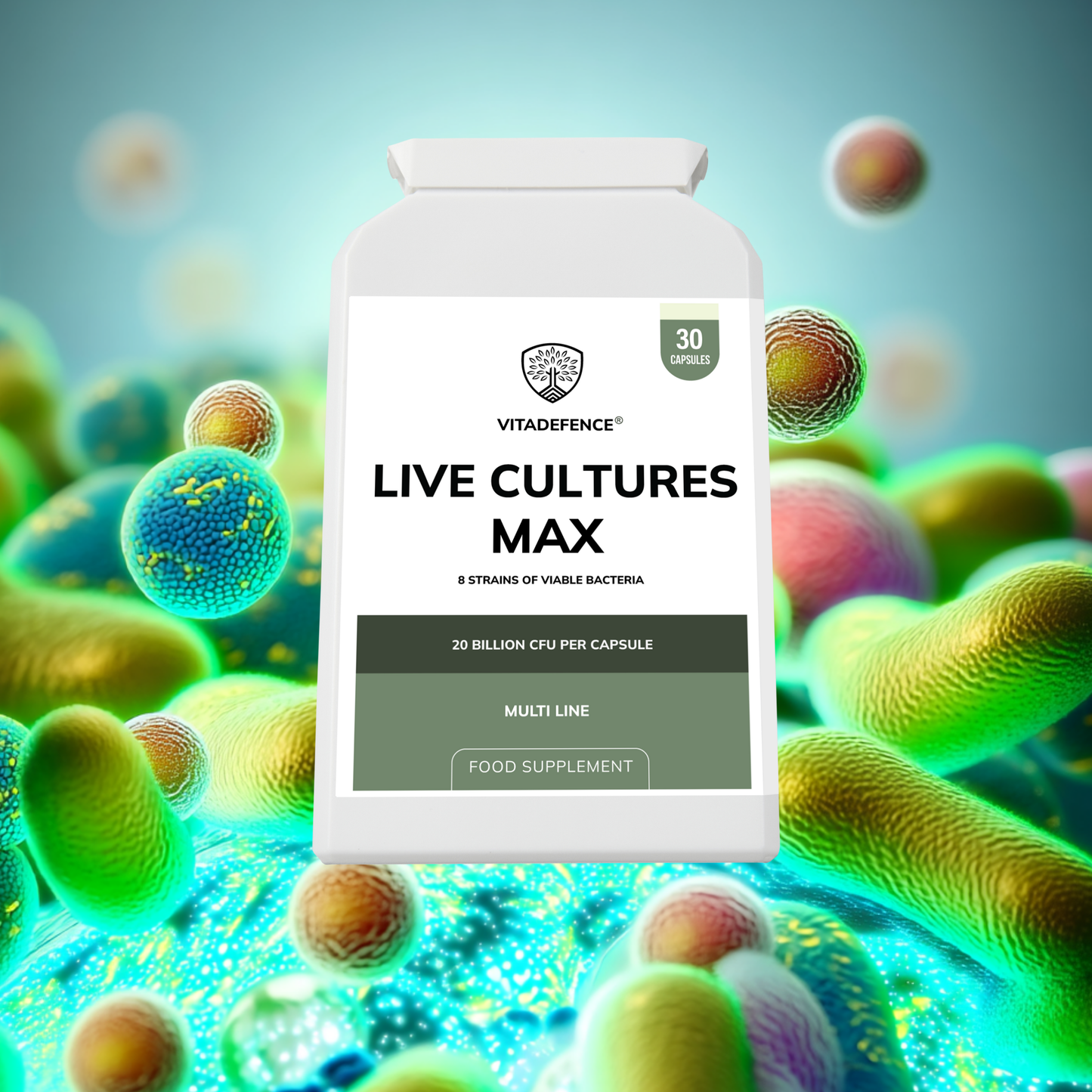 Vitadefence® Live Cultures Max | 8-Strain Formula, 20 Billion CFU – 30 Capsules