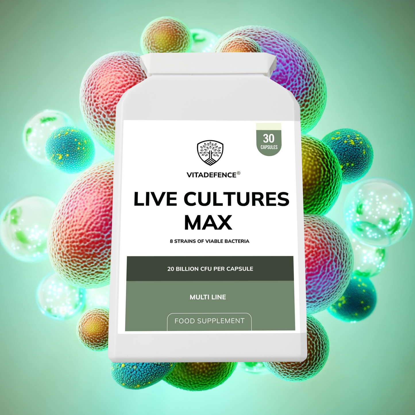 Vitadefence® Live Cultures Max | 8-Strain Formula, 20 Billion CFU – 30 Capsules
