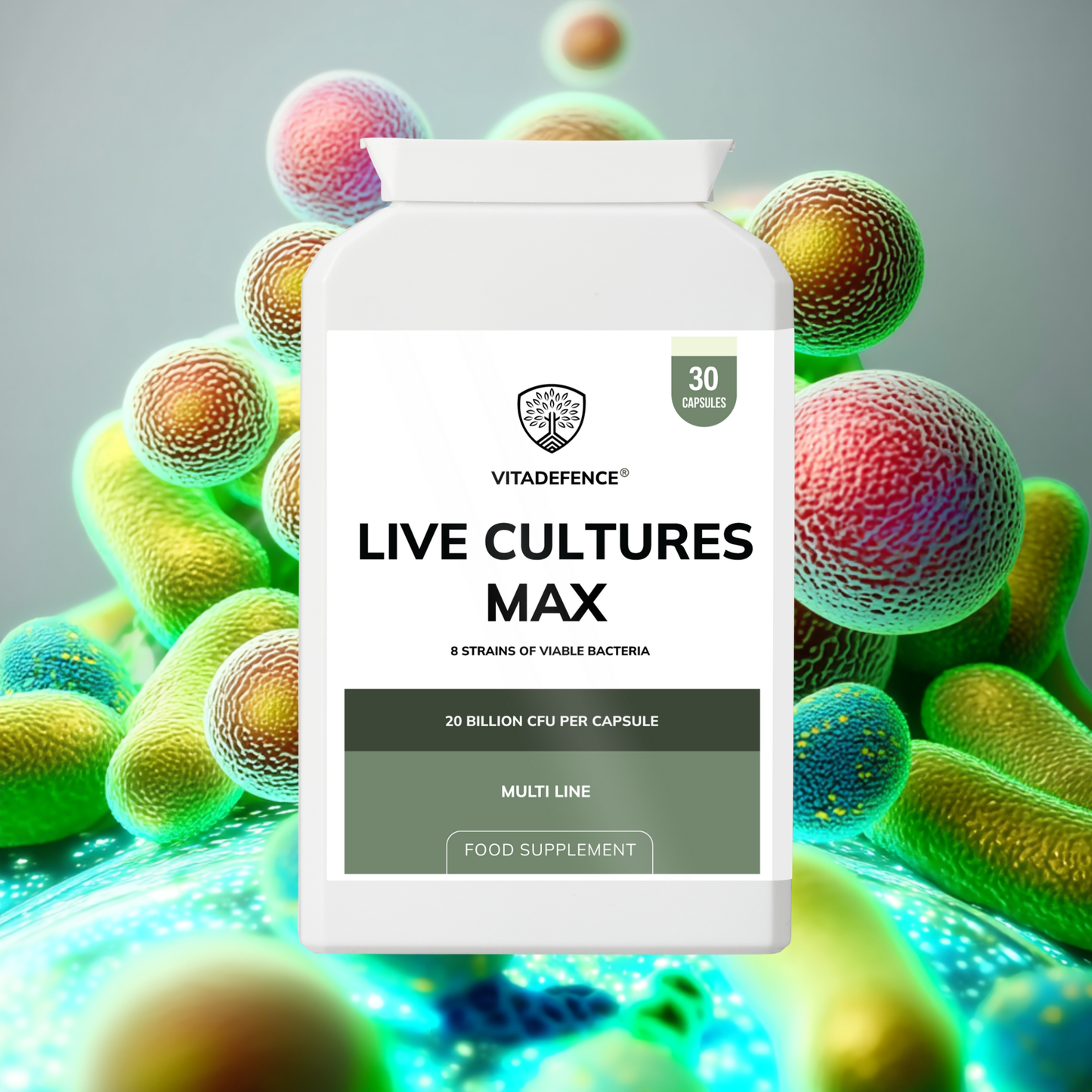 Vitadefence® Live Cultures Max | 8-Strain Formula, 20 Billion CFU – 30 Capsules
