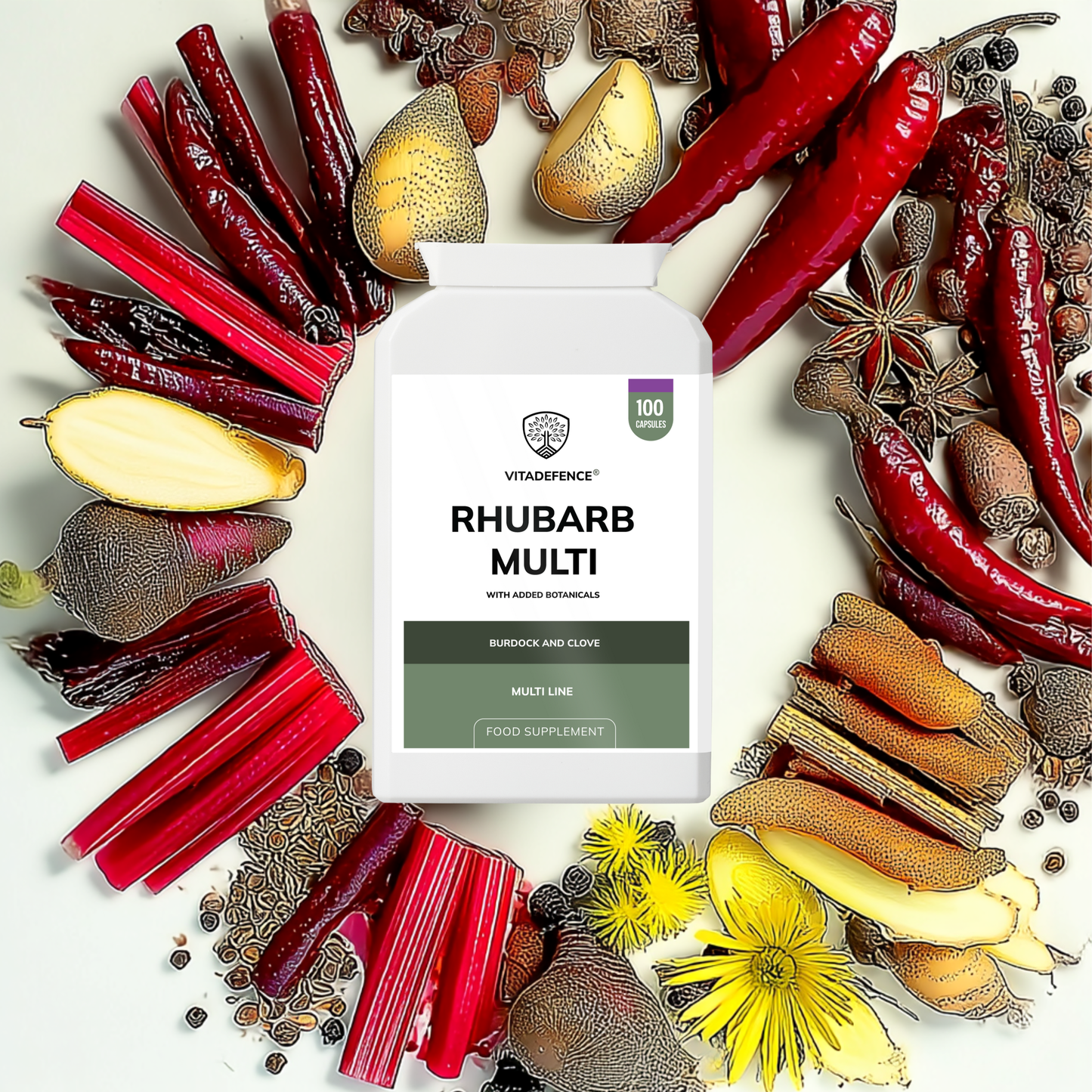 Vitadefence® Rhubarb Multi | With Burdock, Clove & Botanicals – 100 Capsules
