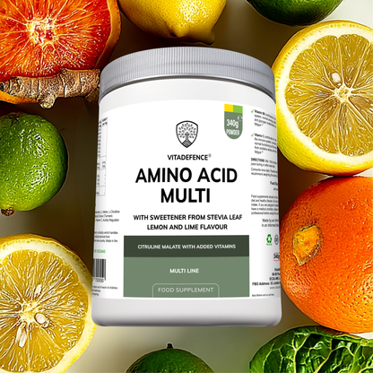 Vitadefence® Amino Acid Multi | Lemon & Lime Flavour with Citrulline Malate, BCAAs & Vitamins – 300 g