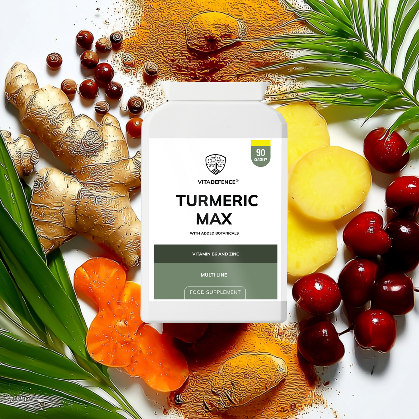 Vitadefence® Turmeric Max | With Vitamin B6, Zinc & Botanicals – 90 Capsules
