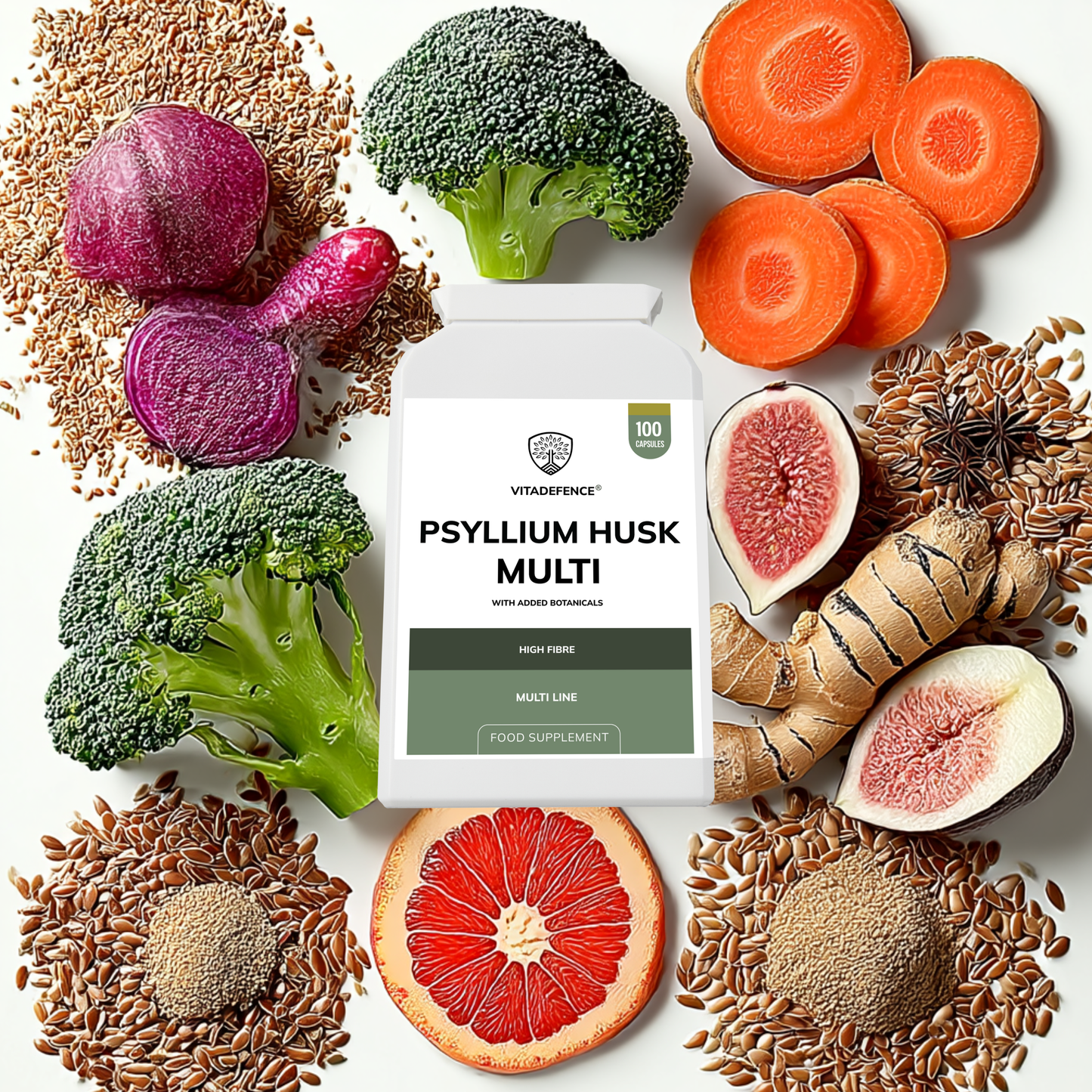 Vitadefence® Psyllium Husk Multi | High-Fibre Botanical Blend – 100 Capsules