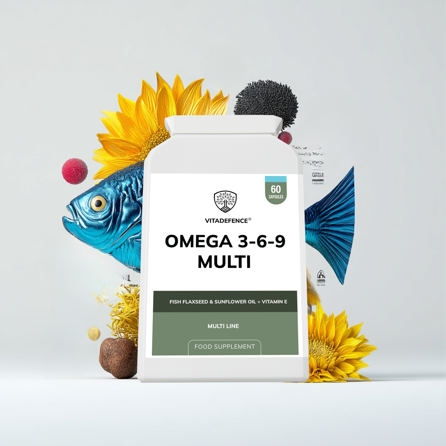 Vitadefence® Omega 3-6-9 Multi | With Fish Oil, Flaxseed, Sunflower Oil & Vitamin E – 60 Gelatin Capsules