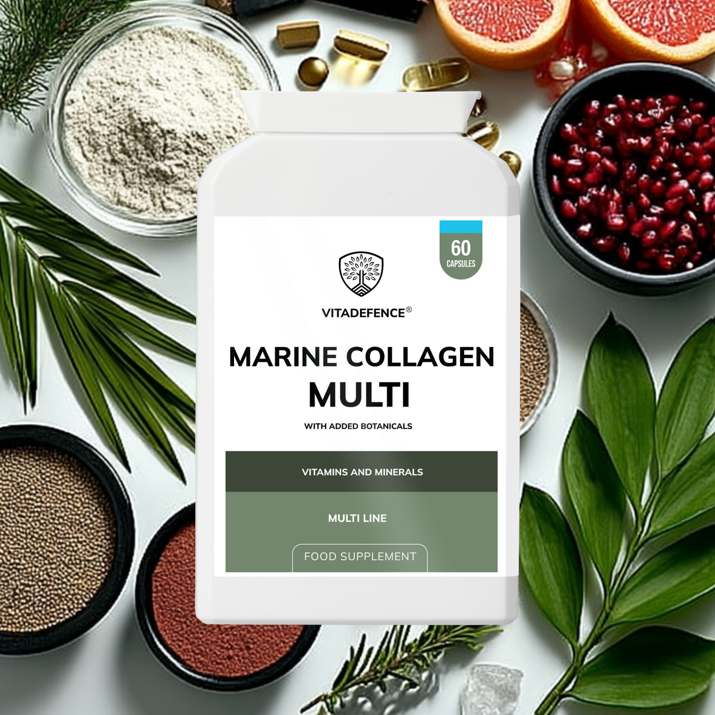 Vitadefence® Marine Collagen Multi | With Vitamin C, Zinc & Biotin – 60 Capsules