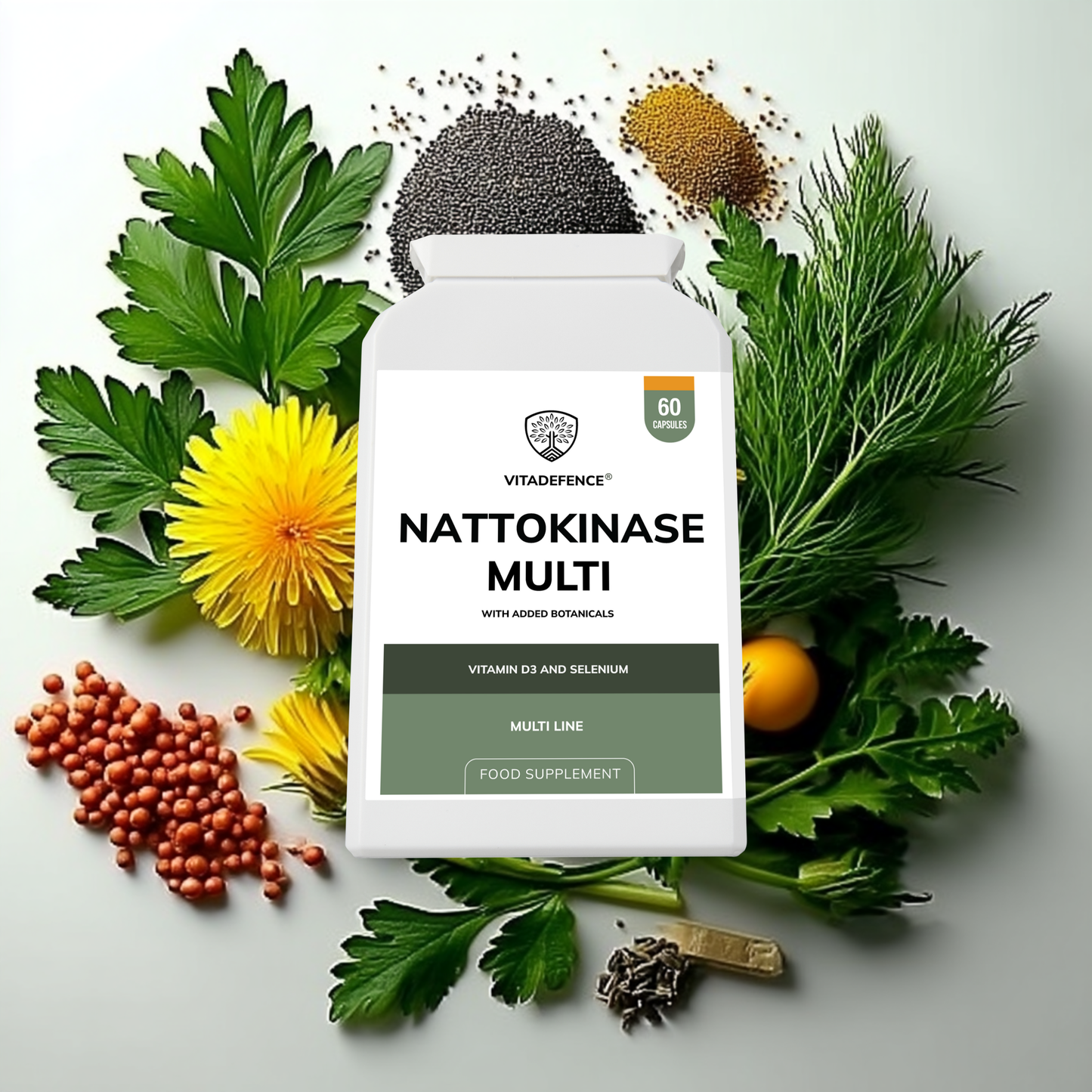Vitadefence® Nattokinase Multi | With Vitamin D3, Selenium & Botanicals – 60 Capsules
