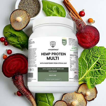 Vitadefence® Hemp Protein Multi | Plant-Based Protein Powder with Fruits, Herbs & Vegetables – 500 g