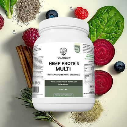 Vitadefence® Hemp Protein Multi | Plant-Based Protein Powder with Fruits, Herbs & Vegetables – 500 g