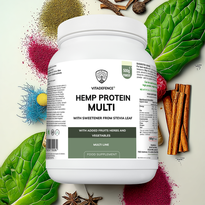 Vitadefence® Hemp Protein Multi | Plant-Based Protein Powder with Fruits, Herbs & Vegetables – 500 g