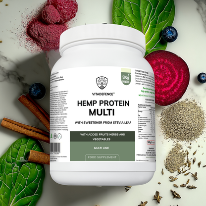Vitadefence® Hemp Protein Multi | Plant-Based Protein Powder with Fruits, Herbs & Vegetables – 500 g
