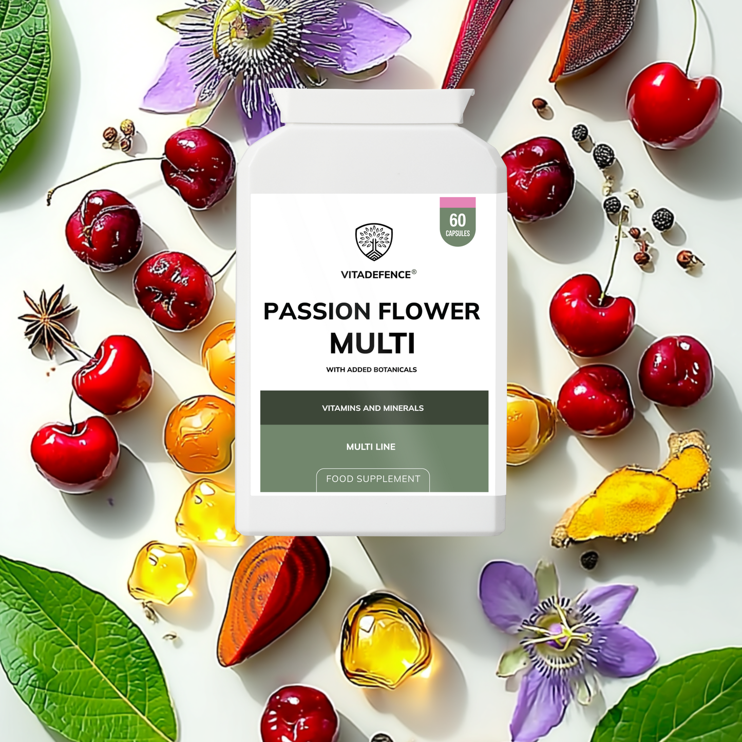 Vitadefence® Passion Flower Multi | With Montmorency Cherry, Chamomile, Ashwagandha & Magnesium – 60 Capsule