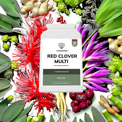 Vitadefence® Red Clover Multi | With Vitamin B6, Zinc, Sage & Siberian Ginseng – 60 Capsules
