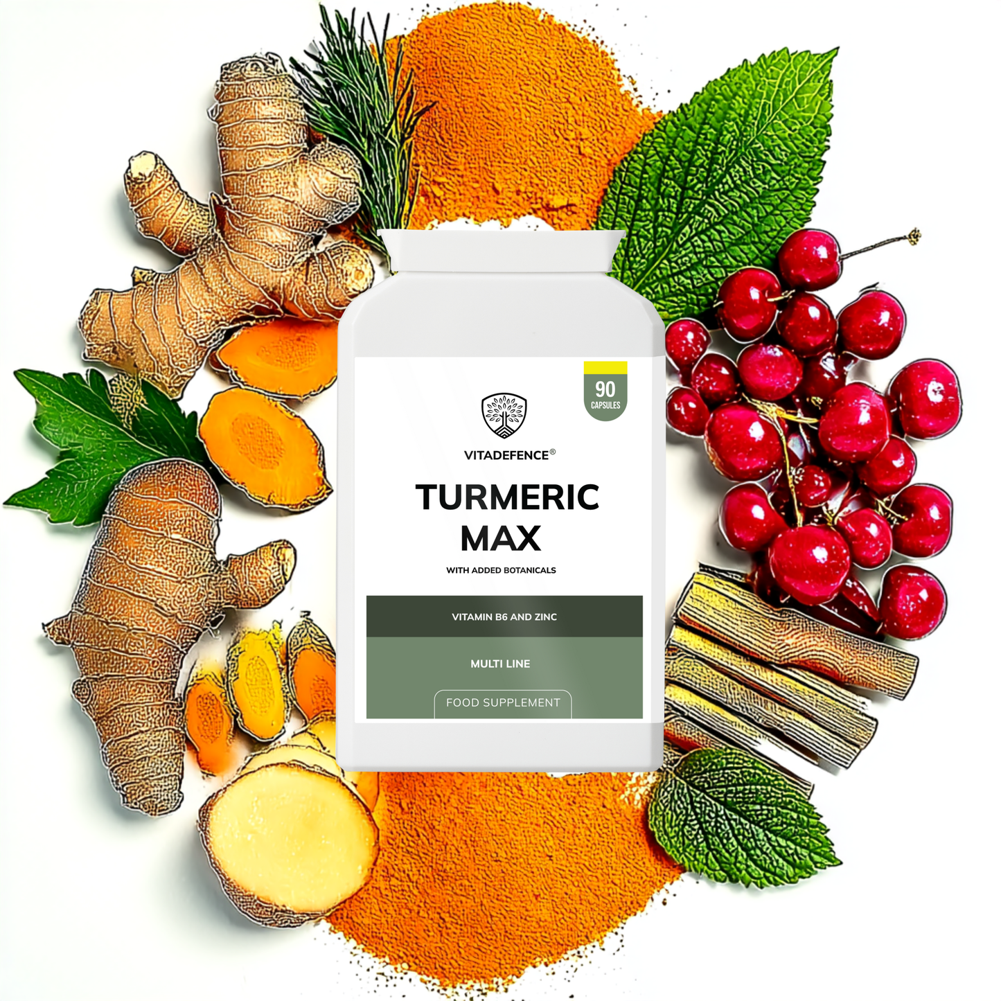 Vitadefence® Turmeric Max | With Vitamin B6, Zinc & Botanicals – 90 Capsules