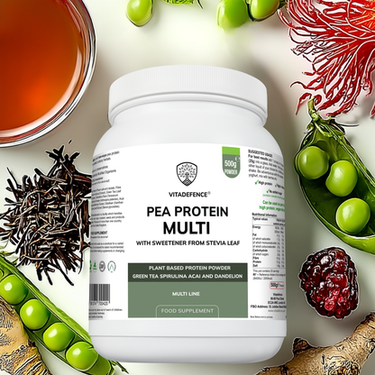 Vitadefence® Pea Protein Multi | Plant-Based Protein Powder with Green Tea, Spirulina, Açai & Dandelion – 500 g