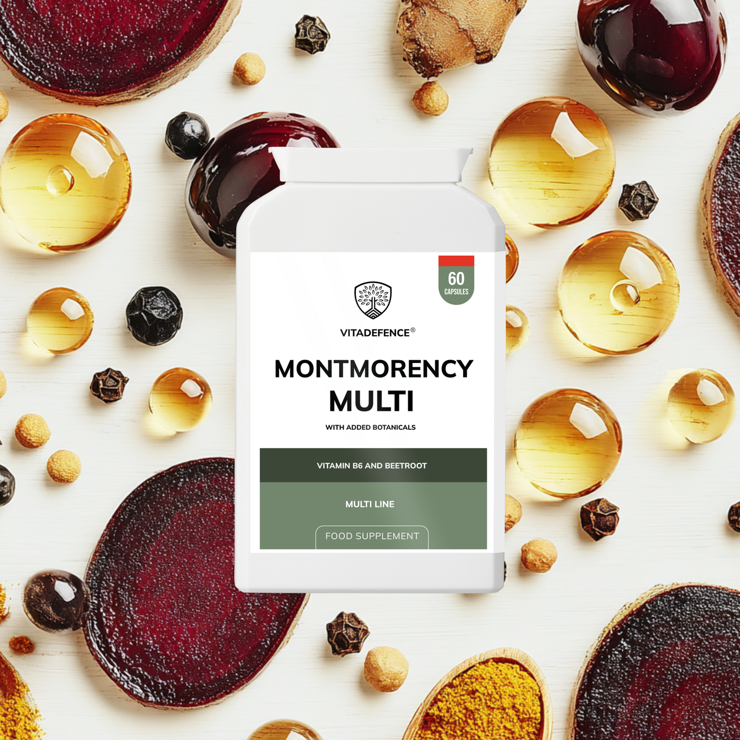 Vitadefence® Montmorency Multi | With Vitamin B6, Beetroot & Tart Cherry – 60 Capsules