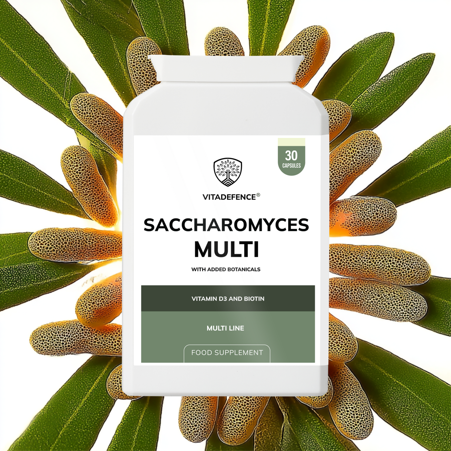 Vitadefence® Saccharomyces Multi | With Vitamin D3, Biotin, Olive Leaf & Bamboo Silica – 30 Capsules