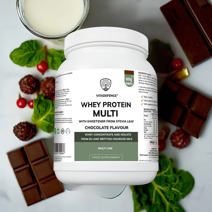 Vitadefence® Whey Protein Multi | Chocolate Flavour Protein Powder with Stevia – 600 g