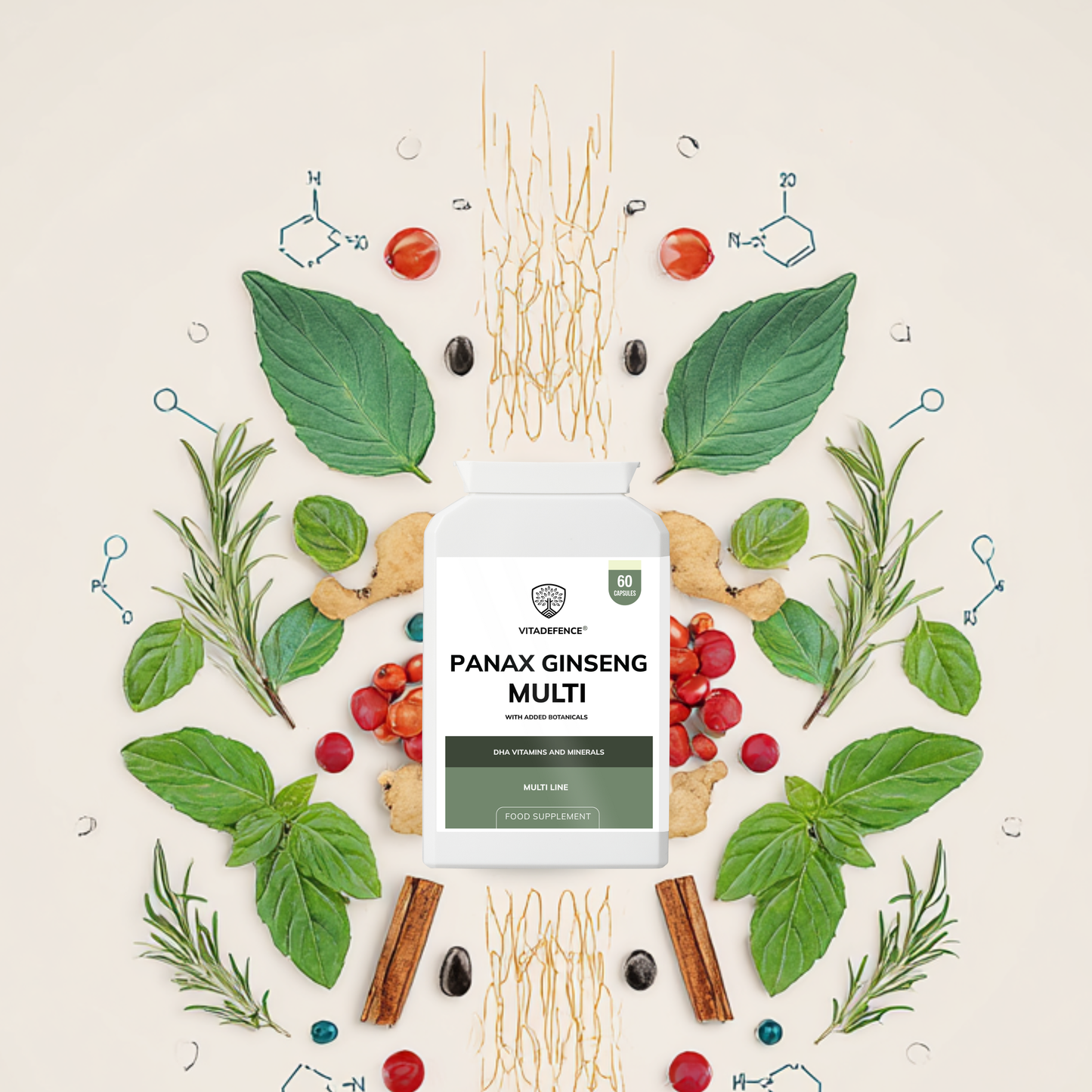 Vitadefence® Panax Ginseng Multi | With Botanicals, Vitamins & Minerals – 60 Capsules